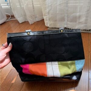 Coach Black Tote with Multicolor Accents